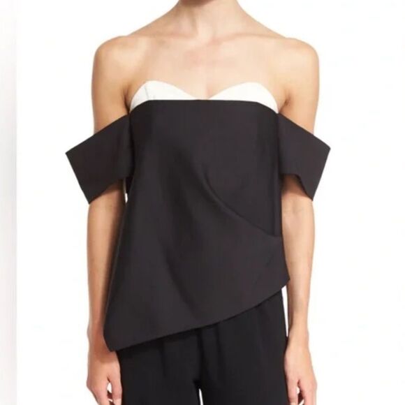 Tibi Agathe Off The Shoulder Layered Cady Top Black - Picture 6 of 6